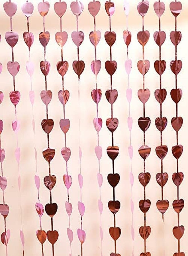 WOLFANO Rose Gold Heart Shaped Foil Fringe Decoration Curtains for Birthday, Wedding & Valentine Day Special Party, 3x6 ft (Set of 3) - Image 3
